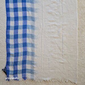 Eileen Fisher Wool Woven Lightweight Scarf Gradient Ombre Buffalo Plaid
